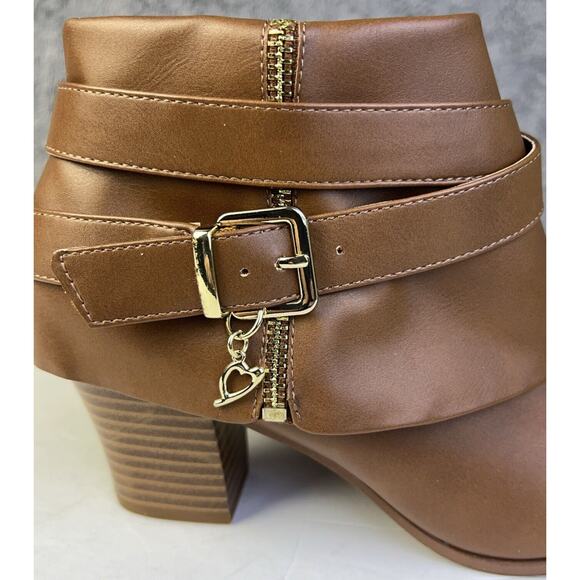 Thalia Sodi Women's 8.5 Ankle Boots Camel Wedge Heel 2" Zip Sides Straps - Picture 4 of 7